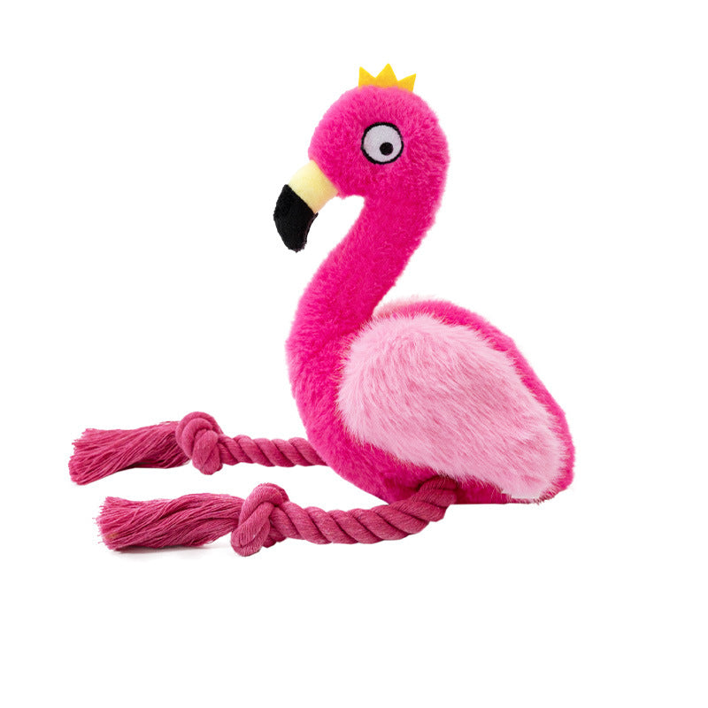 Flamingo Plush Dog Toy with Squeaker and Rope