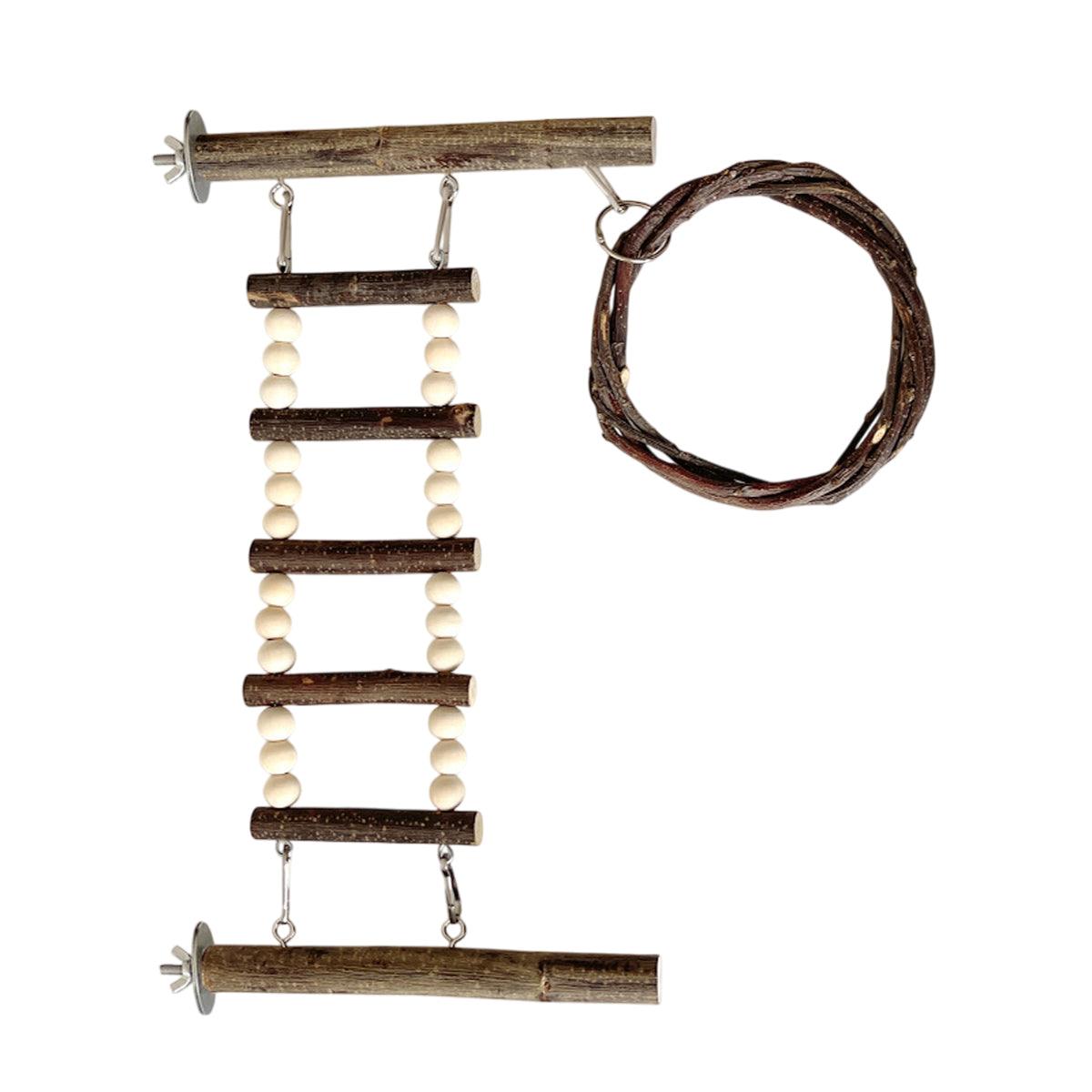 Wooden Bird Perch with ladder and swing