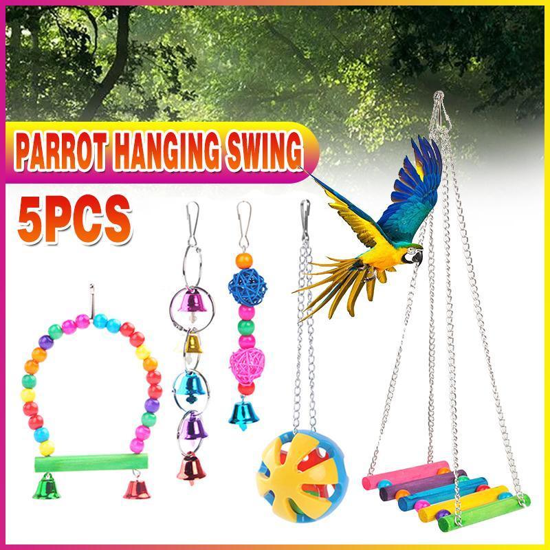 Image showcasing 5PCS Hanging Parrot Toys Set with Swings and Ladders for Budgies, Cock ...