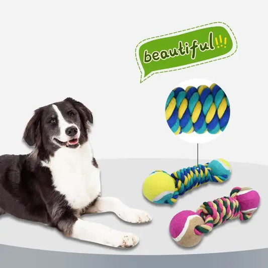 Durable Cotton Rope and Tennis Ball Dog Toy Set