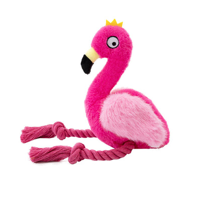 Flamingo Plush Dog Toy with Squeaker and Rope