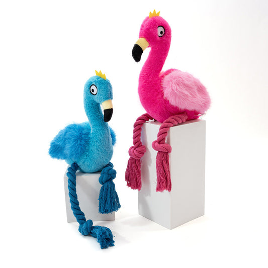 Flamingo Plush Dog Toy with Squeaker and Rope