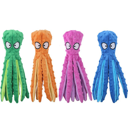 8 Legged Plush Octopus Dog Toy with Squeaker and Crinkle sounds