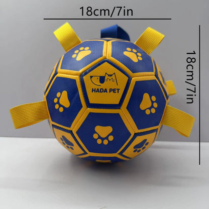 Soccer ball with tug-of-war tags