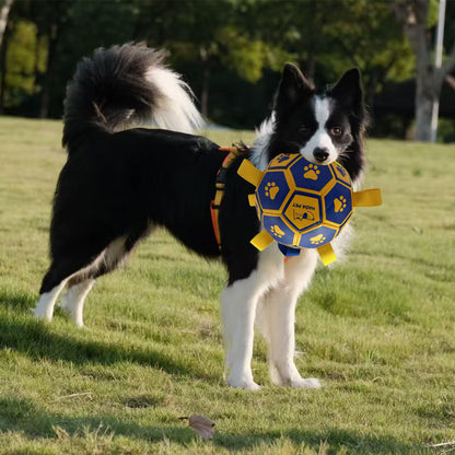 Soccer ball with tug-of-war tags
