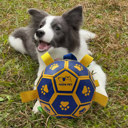 Soccer ball with tug-of-war tags