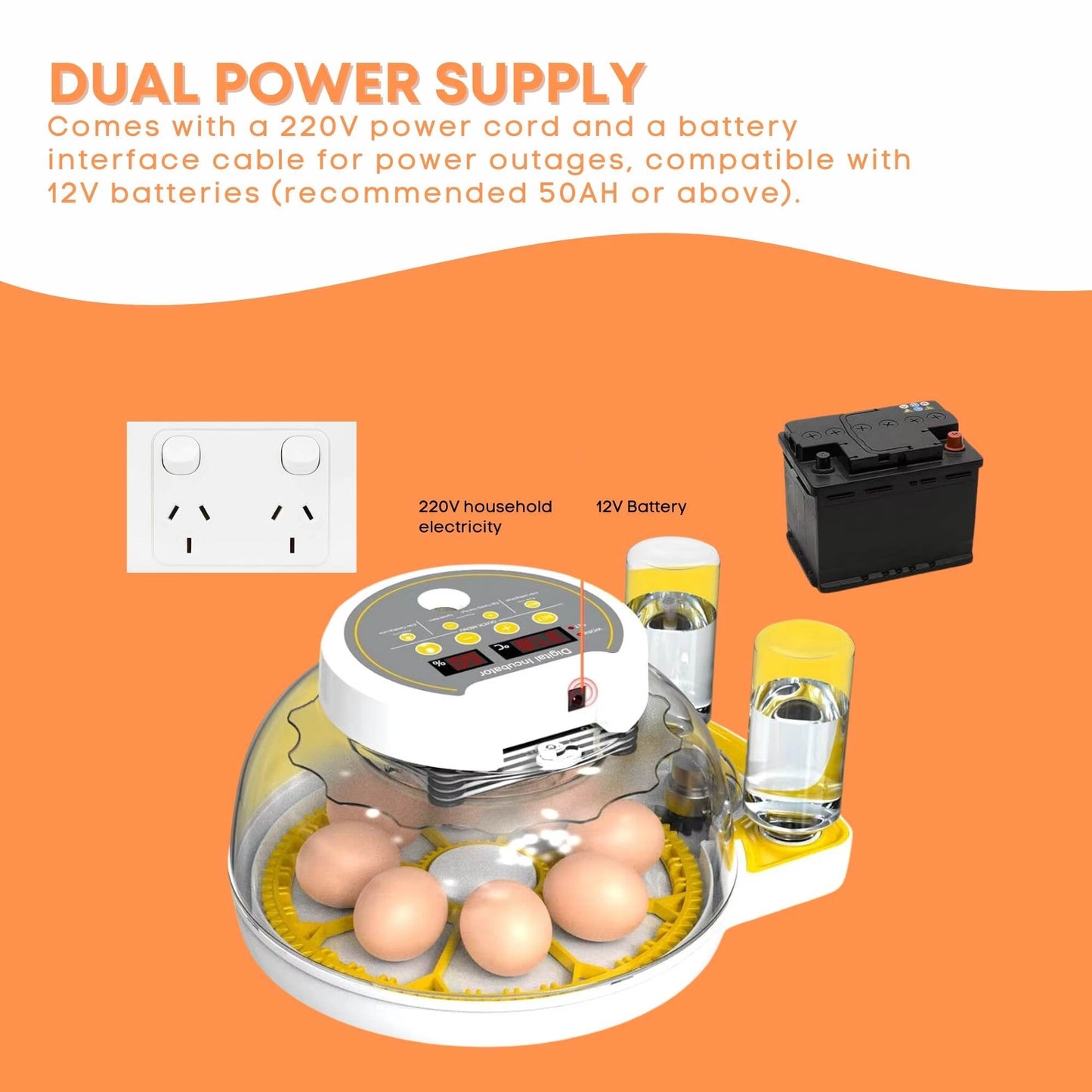 Automatic 8 / 18 Egg Incubator with automatic turning.