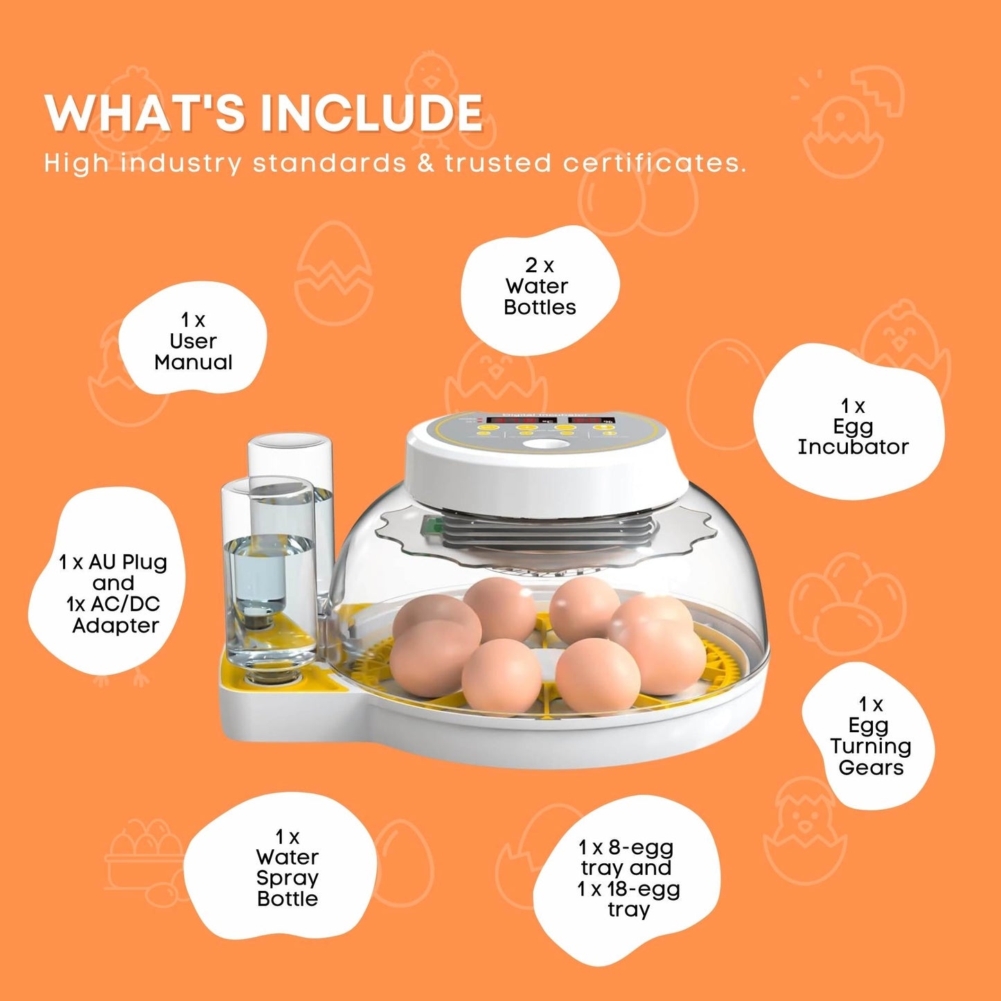Automatic 8 / 18 Egg Incubator with automatic turning.