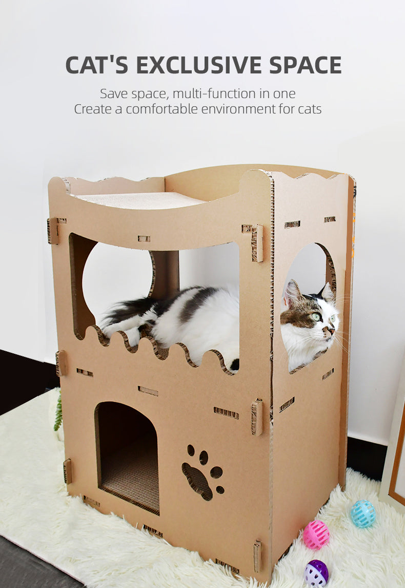 YES4PETS Cat Cardboard House Tower/Scratcher Post