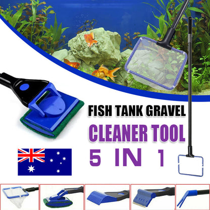 5 in1 Water Aquarium Cleaning Tool Fish Tank Gravel Vacuum Glass Cleaner Brush