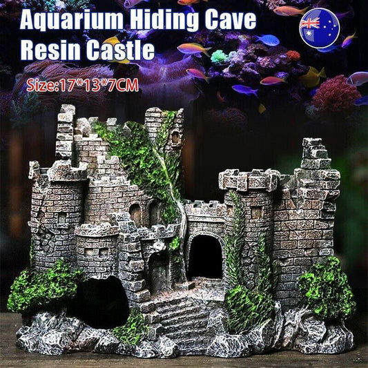 Aquarium Fish Tank Ornament Decor Landscape Ancient Castle Tower Hide Cave Resin