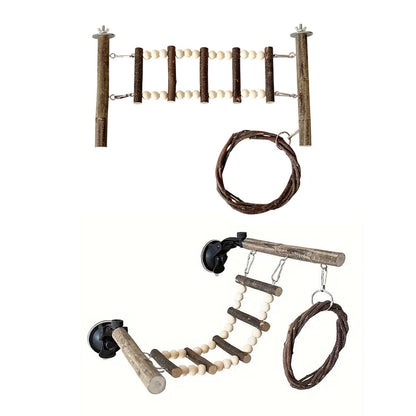 Wooden Bird Perch with ladder and swing