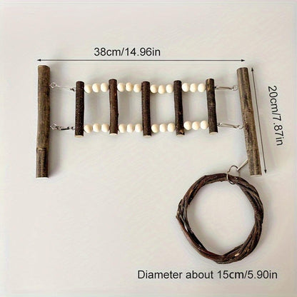 Wooden Bird Perch with ladder and swing