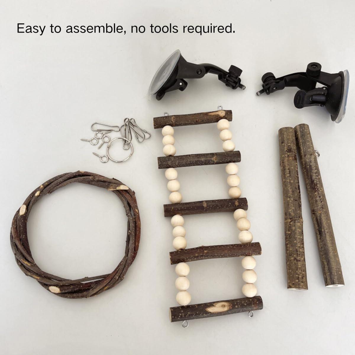 Wooden Bird Perch with ladder and swing