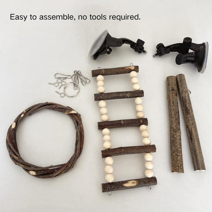 Wooden Bird Perch with ladder and swing