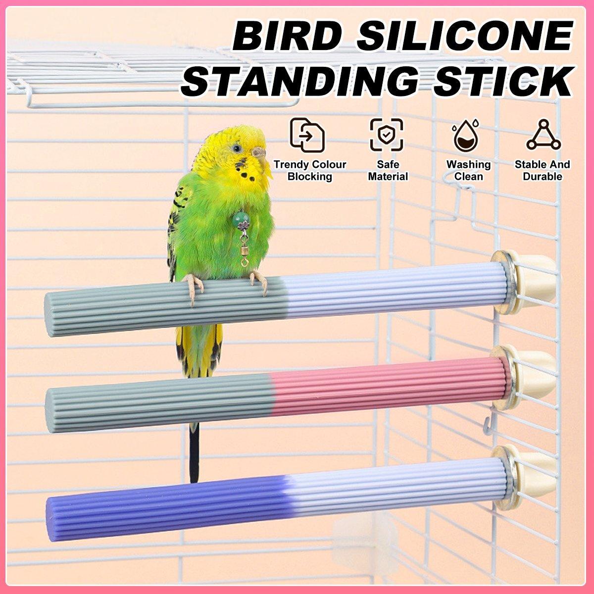 Non-Slip Silicone Parrot Perch Stand Stick Grinding Claw Bird Cage Accessories - White Blue