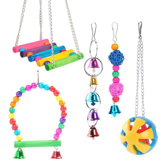 5PCS Hanging Parrot Toys Set with Swings and Ladders for Budgies, Cockatiels etc