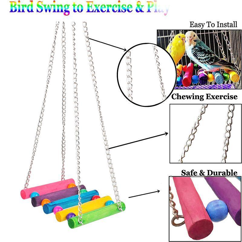 5PCS Hanging Parrot Toys Set with Swings and Ladders for Budgies, Cockatiels etc