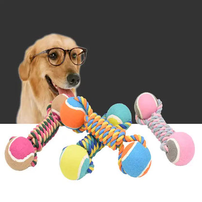 Durable Cotton Rope and Tennis Ball Dog Toy Set