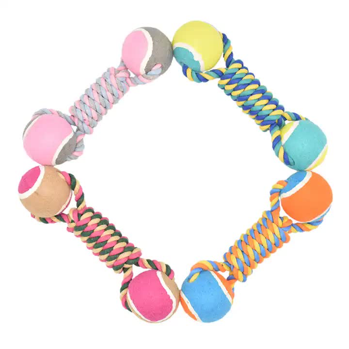 Durable Cotton Rope and Tennis Ball Dog Toy Set