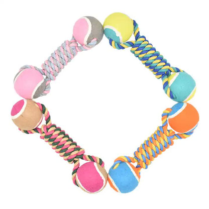 Durable Cotton Rope and Tennis Ball Dog Toy Set