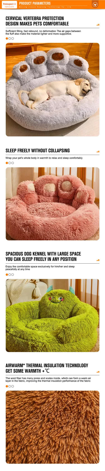 90cm Plush Dog Bed with Paw Design - Ultra Soft Round Pet Sofa for Medium to Large Dogs