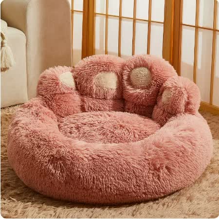 90cm Plush Dog Bed with Paw Design - Ultra Soft Round Pet Sofa for Medium to Large Dogs