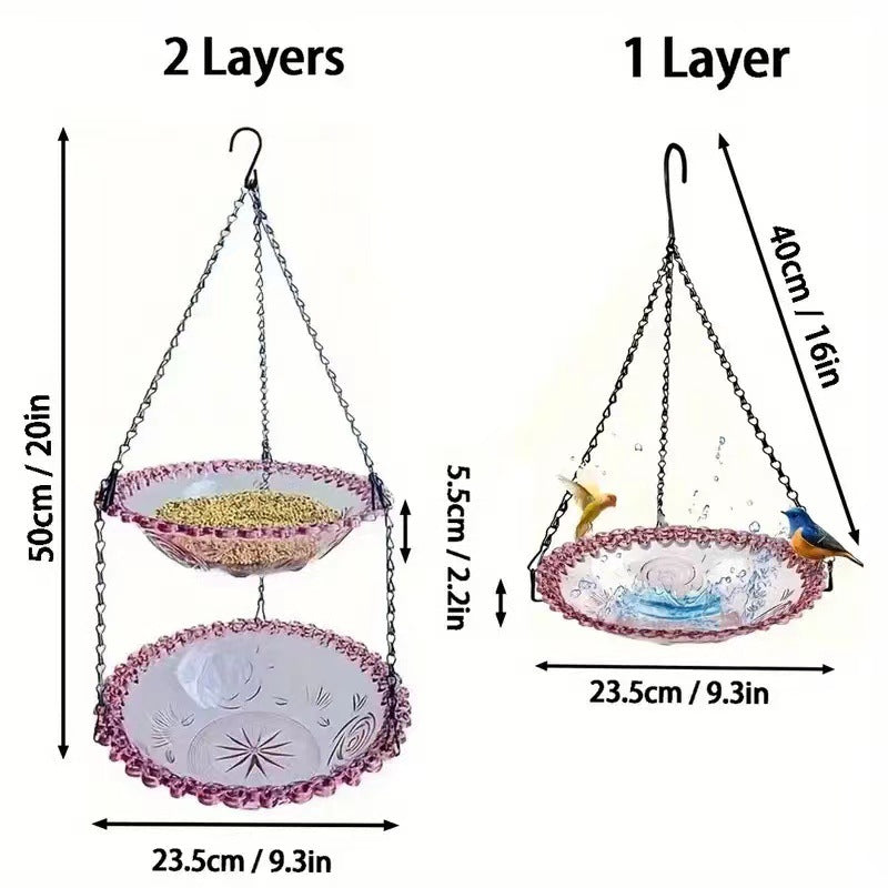 Elegant Hanging Glass Bird Feeder - Double Tier for Garden Birds