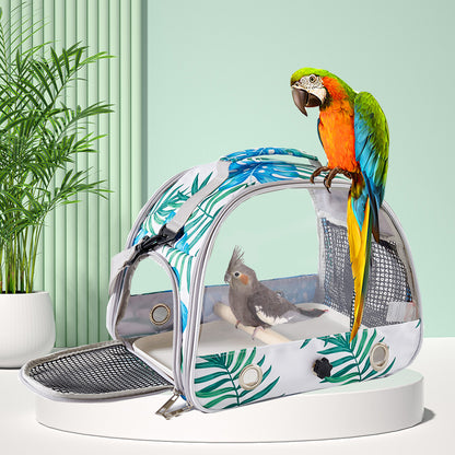 Portable Clear View Bird Carrier - Portable Travel Cage with Perch & Tray for small Parrots and birds