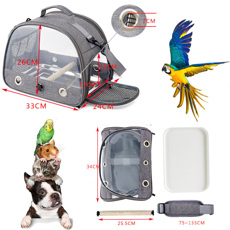 Portable Clear View Bird Carrier - Portable Travel Cage with Perch & Tray for small Parrots and birds