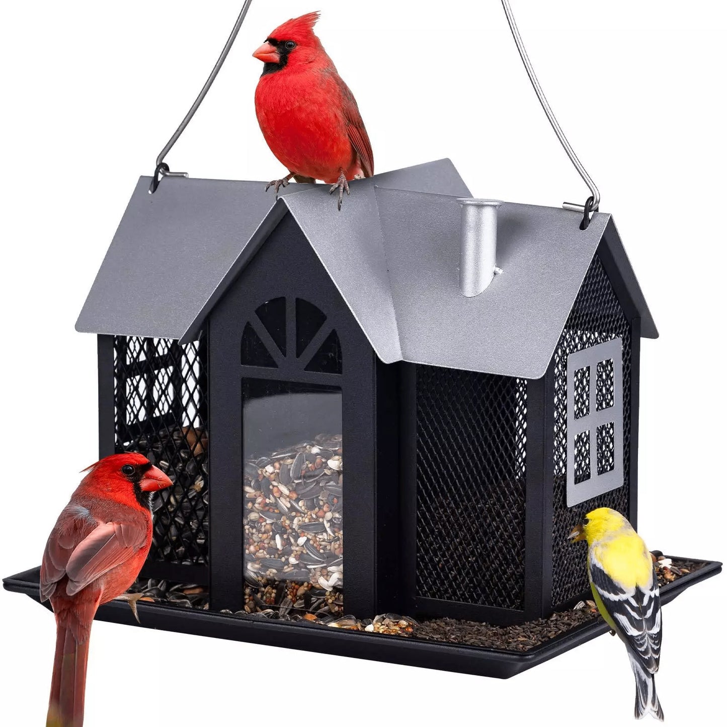 Charming House-Shaped Hanging Bird Feeder - Durable Metal Design for Wild Birds