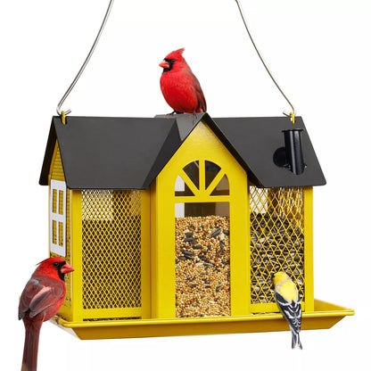 Charming House-Shaped Hanging Bird Feeder - Durable Metal Design for Wild Birds