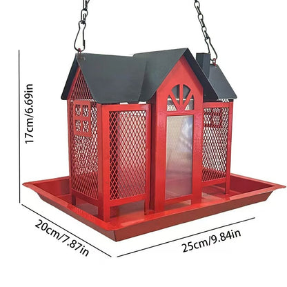 Charming House-Shaped Hanging Bird Feeder - Durable Metal Design for Wild Birds