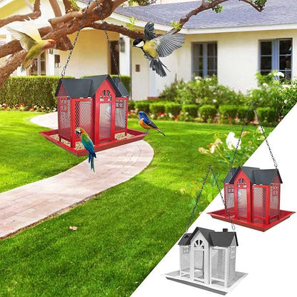 Charming House-Shaped Hanging Bird Feeder - Durable Metal Design for Wild Birds