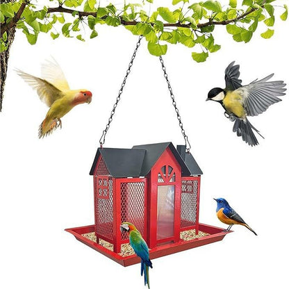 Charming House-Shaped Hanging Bird Feeder - Durable Metal Design for Wild Birds