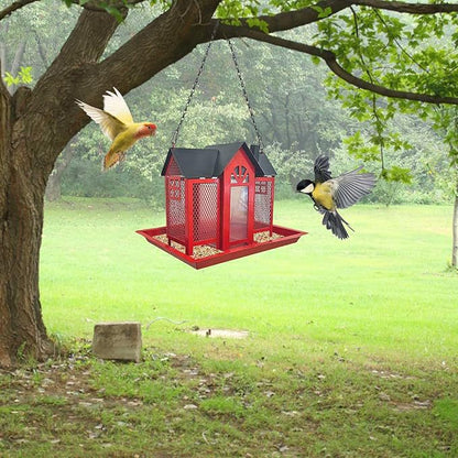 Charming House-Shaped Hanging Bird Feeder - Durable Metal Design for Wild Birds