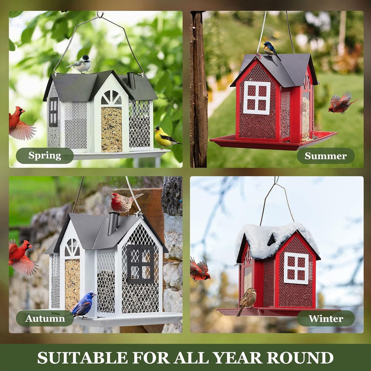 Charming House-Shaped Hanging Bird Feeder - Durable Metal Design for Wild Birds