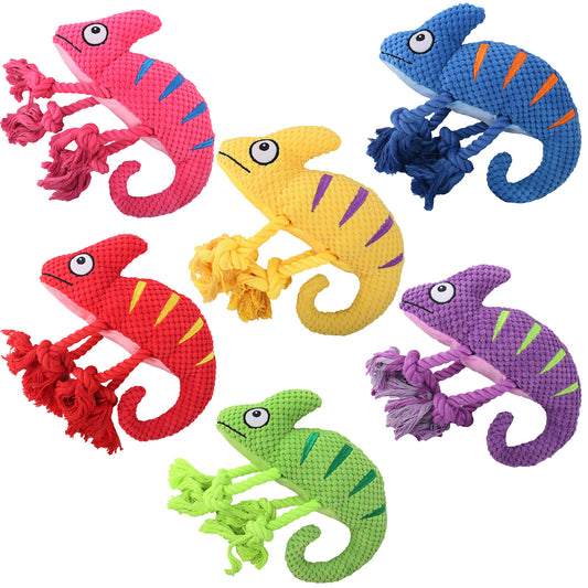 Chameleon Dog Toy with Squeaker & Rope Legs