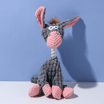 Grey donkey Cuddly Corduroy Squeaky Animal Toy - Interactive Plush Chew for Dogs