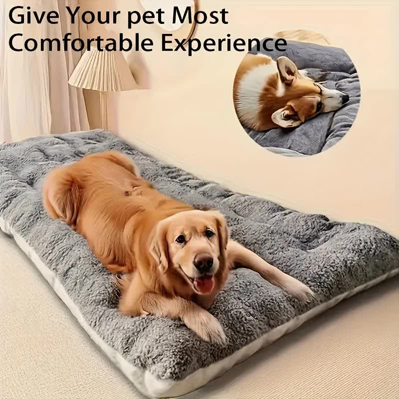 Superior Insulation Grey Dual-Sided Pet Sleeping Mat(40X60CM) for Dogs & Cats - 3D Thickened Support & Durable Wavy Quilting, Reversible Lamb Velvet & Brushed Cotton Bed