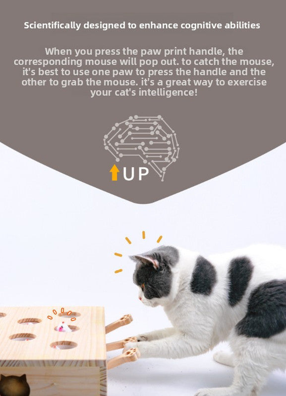 Interactive Wooden Cat Toy Whack-A-Mole Box