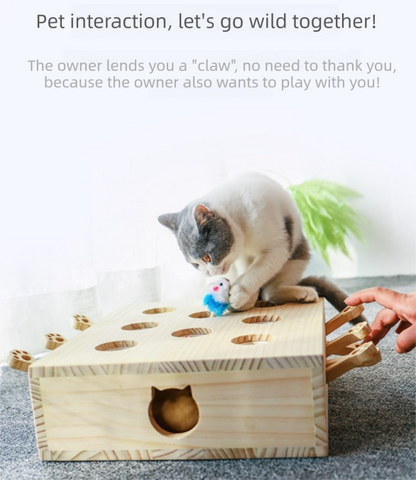 Interactive Wooden Cat Toy Whack-A-Mole Box